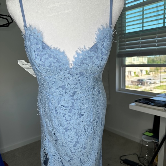 elegant light blue prom dresses ASTR The Label Lupin Blue Tiered Maxi Dress